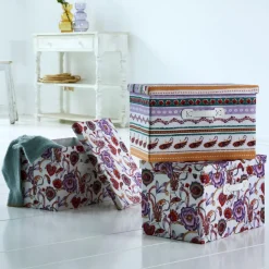 3 Boites de rangement pliables en textile CLECTIC Multicolore