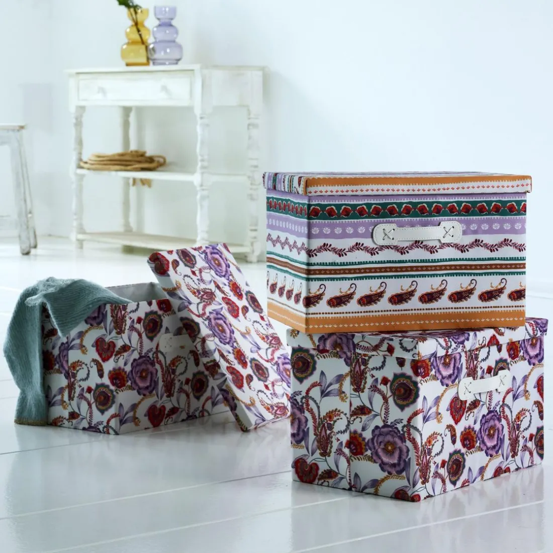 3 Boites de rangement pliables en textile CLECTIC Multicolore