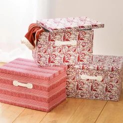 3 Boîtes de rangements en Carton et en Textile SUZY Rouge