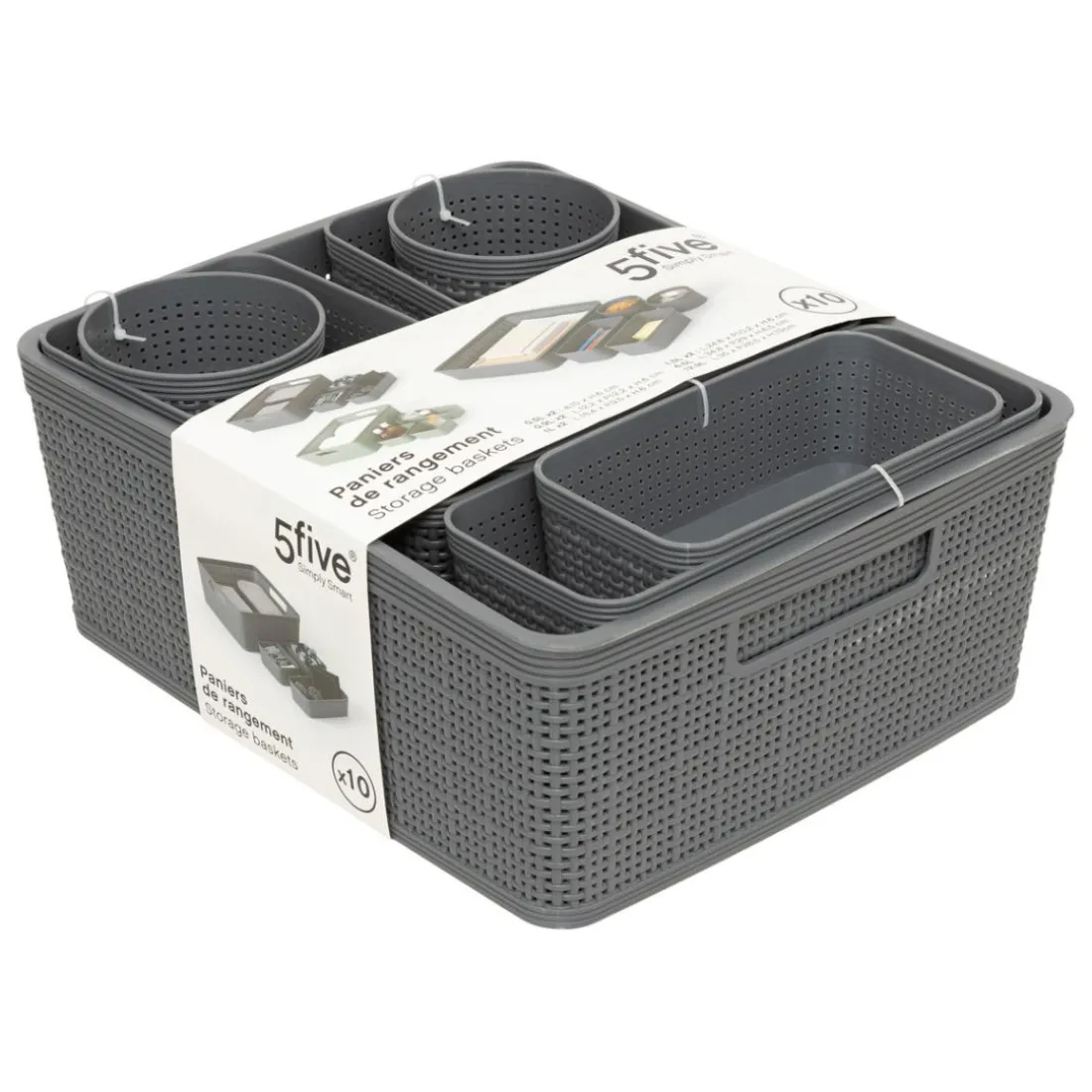10 paniers organisateurs gris