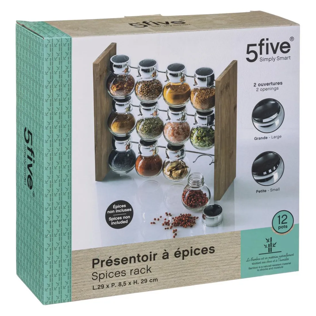 12 Pots à Épices avec son Support en Bambouvoir