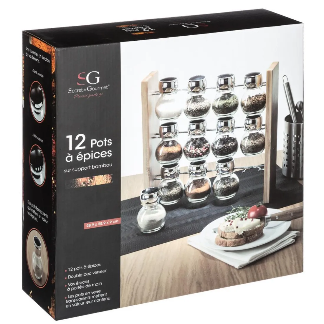 12 Pots à Épices avec son Support en Bambouvoir
