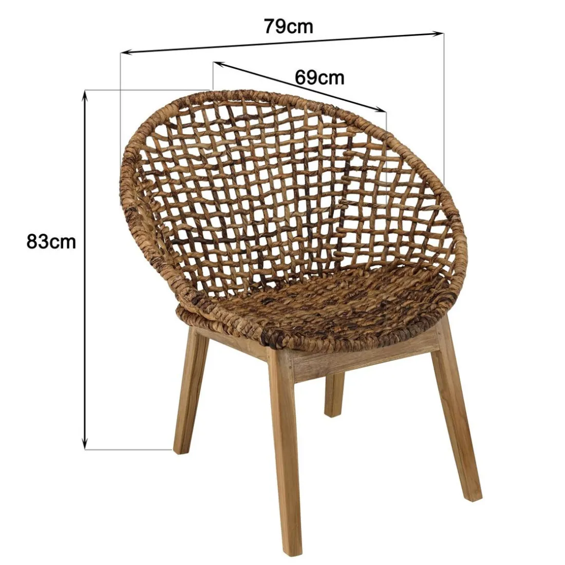 ALIDA Fauteuil dossier arrondi assise en abaca tressé