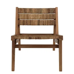 ALIDA Fauteuil lounge en bois de teck recyclé assise en tissage