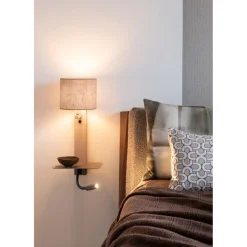 Applique Florence liseuse sable abat-jour lin fonce