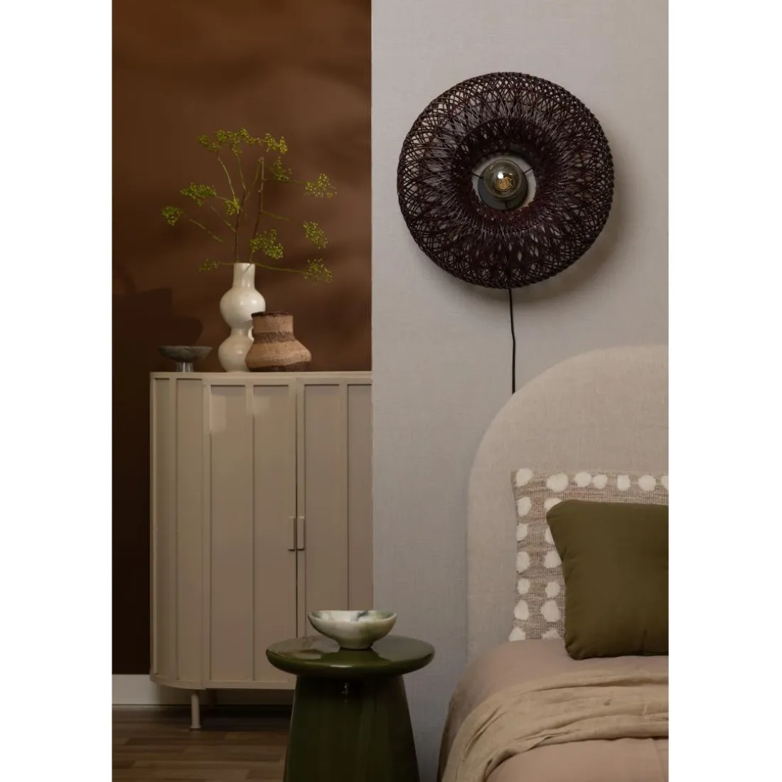 Applique murale Arizona Rotin abat-jour bordeaux