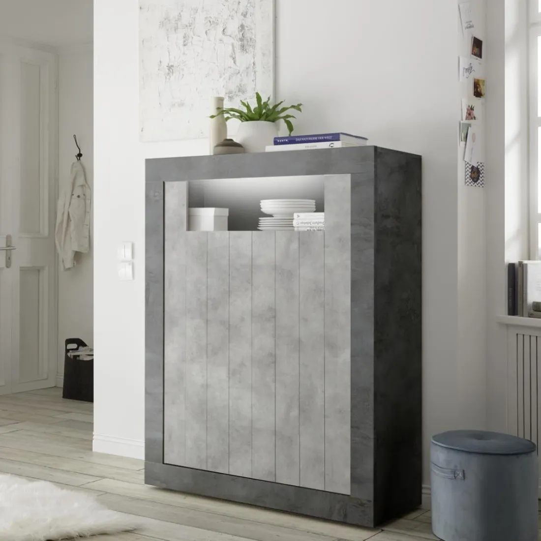 Argentier 2 portes battantes URBINO oxyde et cement
