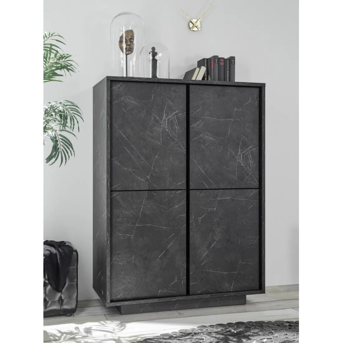 Argentier 4 portes CARRARA décor marbre noir