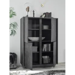 Argentier 4 portes CARRARA décor marbre noir