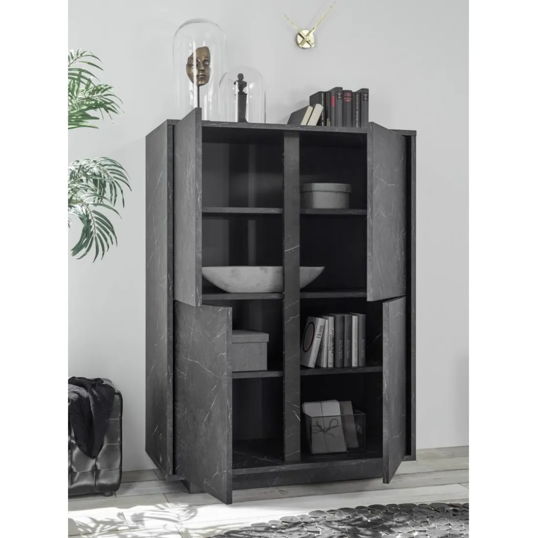 Argentier 4 portes CARRARA décor marbre noir