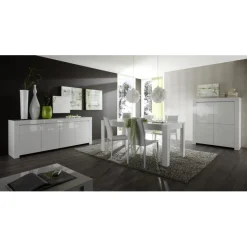 Argentier 4 portes en bois AMALFI laqué blanc brillant