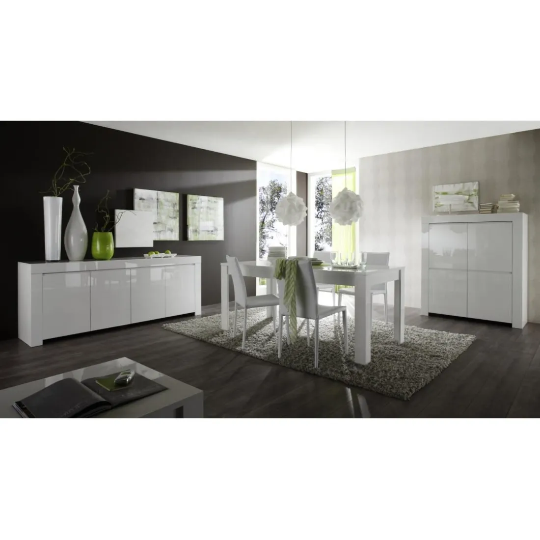 Argentier 4 portes en bois AMALFI laqué blanc brillant
