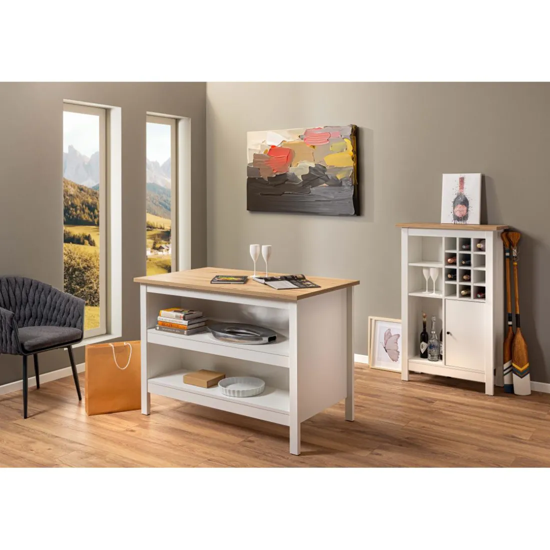 Armoire à bouteilles JULINA coloris blanc chêne Artisan