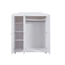Armoire 4 étagères style Campagne en Pin Massif Blanc RUSTIK