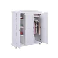 Armoire 4 étagères style Campagne en Pin Massif Blanc RUSTIK