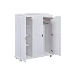Armoire 4 étagères style Campagne en Pin Massif Blanc RUSTIK