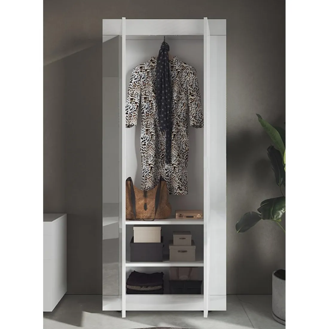 Armoire de rangement salle de bain 2 Portes Miroir 5 étagères L70 x H195 cm