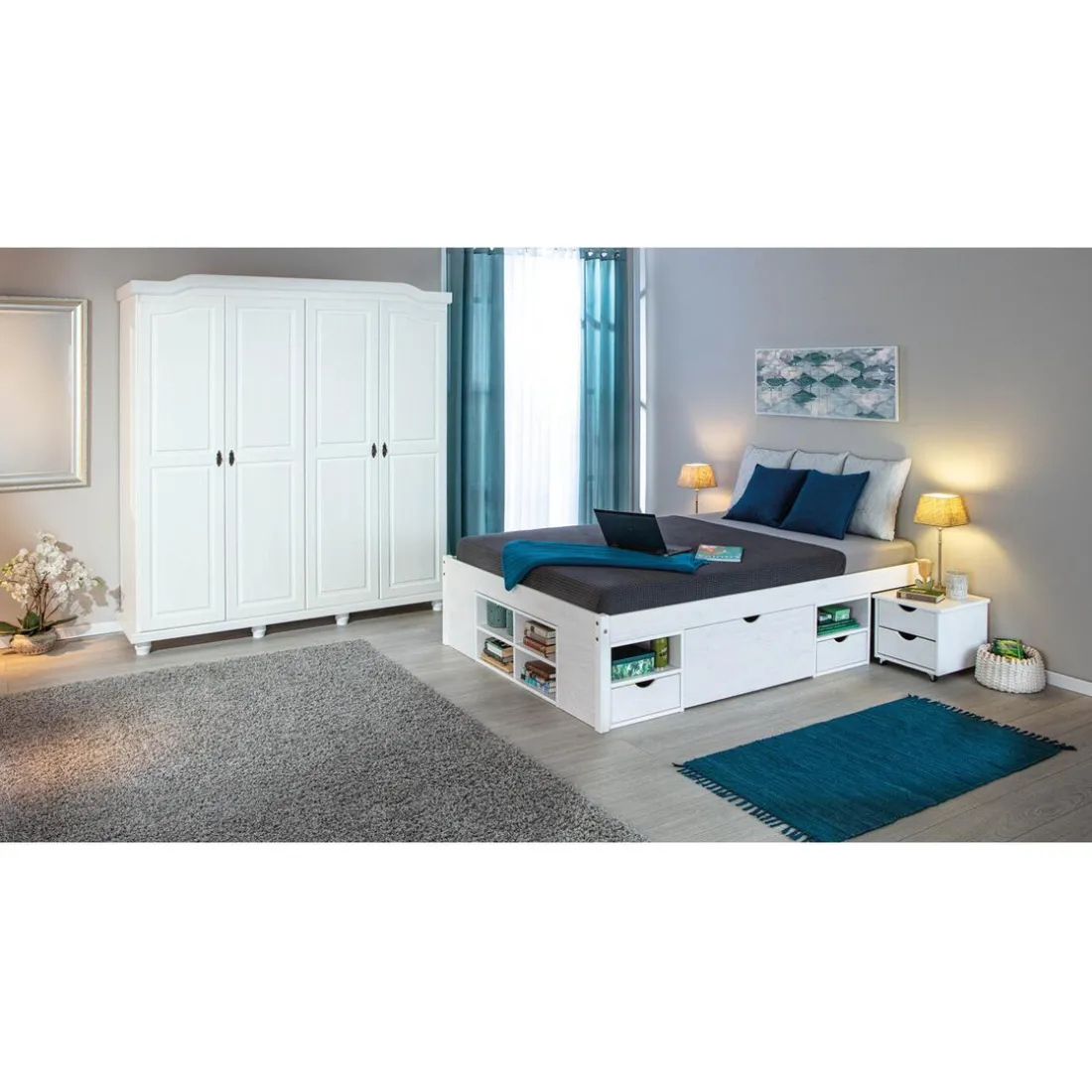 Armoire Rustique FSC 4 Portes Blanc ISNY