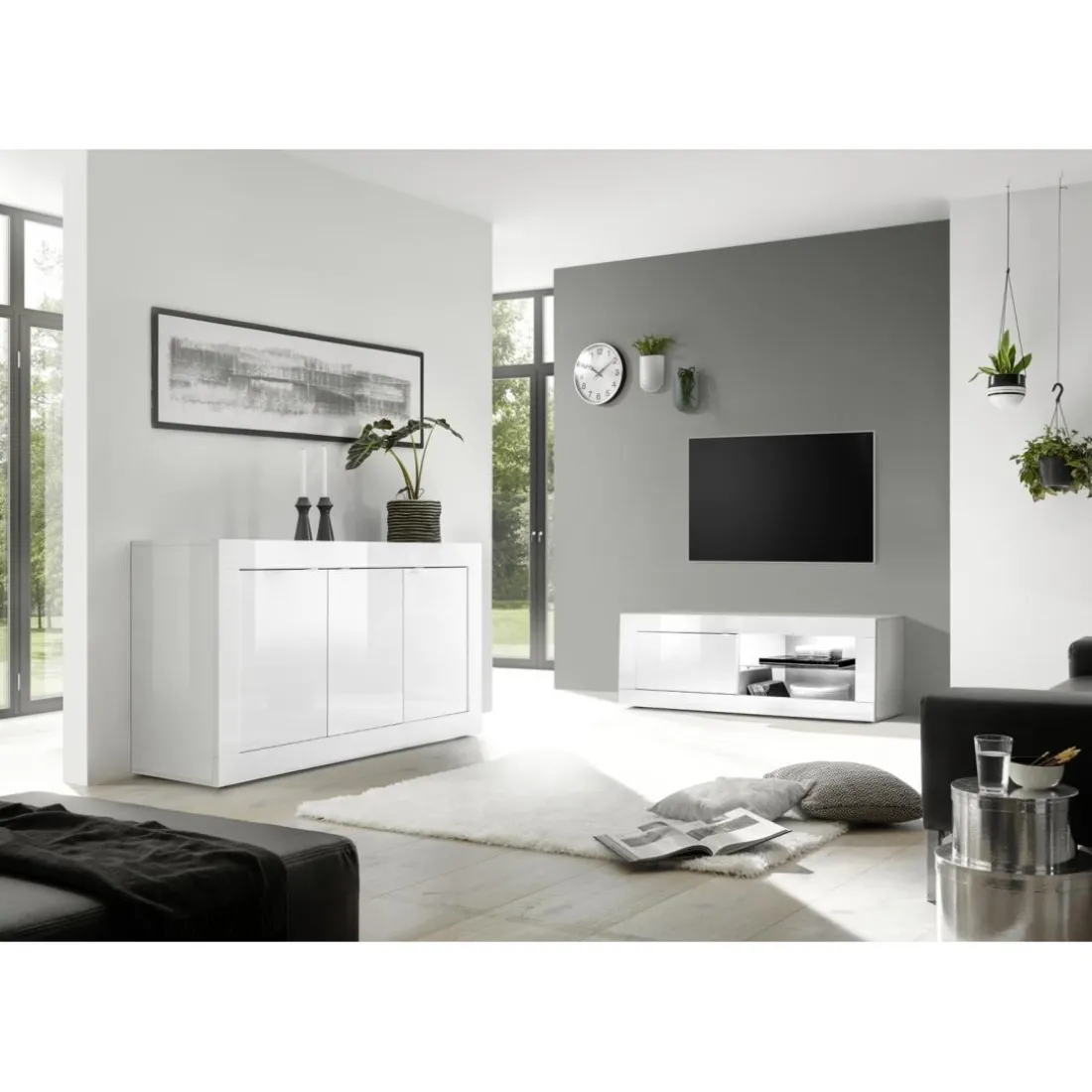 Bahut 3 portes BASIC laqué blanc brillant