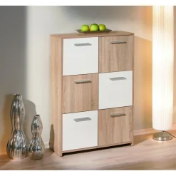Bahut de 6 casiers de rangement en bois 77x30 cm Blanc et Naturel GONDOLA