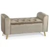 Banc Coffre MINNIE Velours Taupe Pieds Or