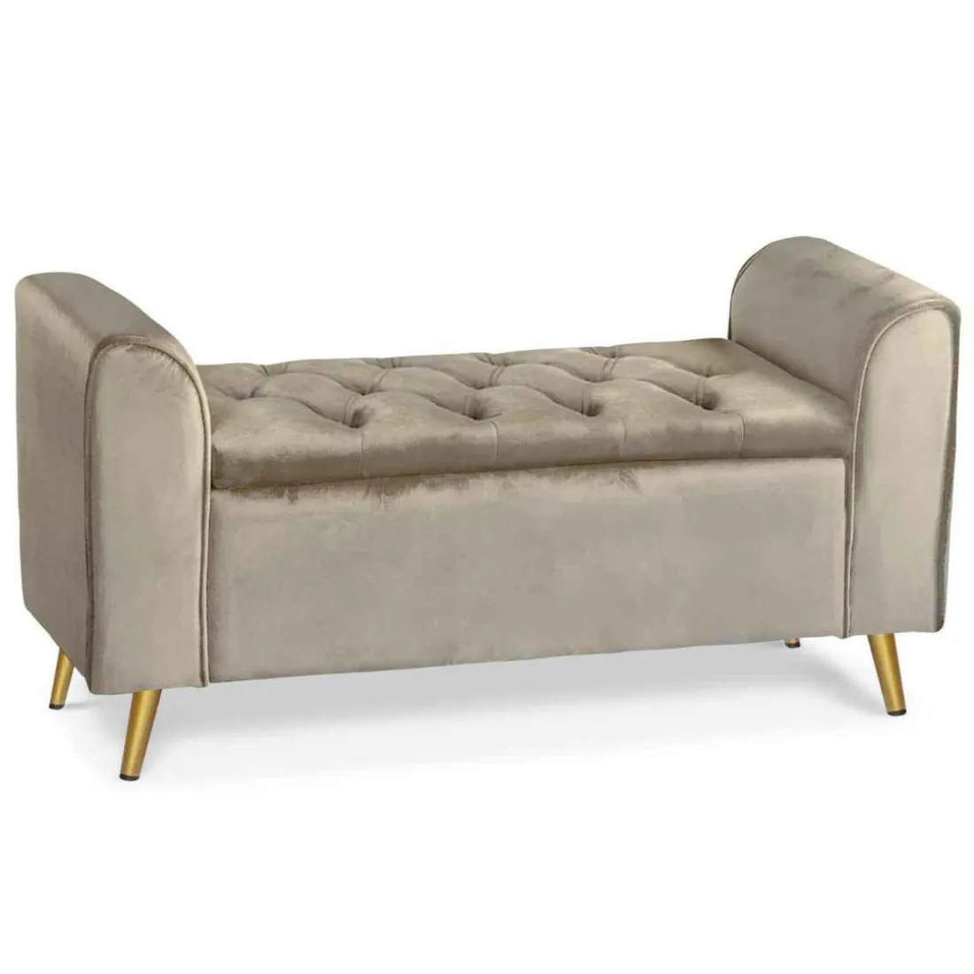 Banc Coffre MINNIE Velours Taupe Pieds Or