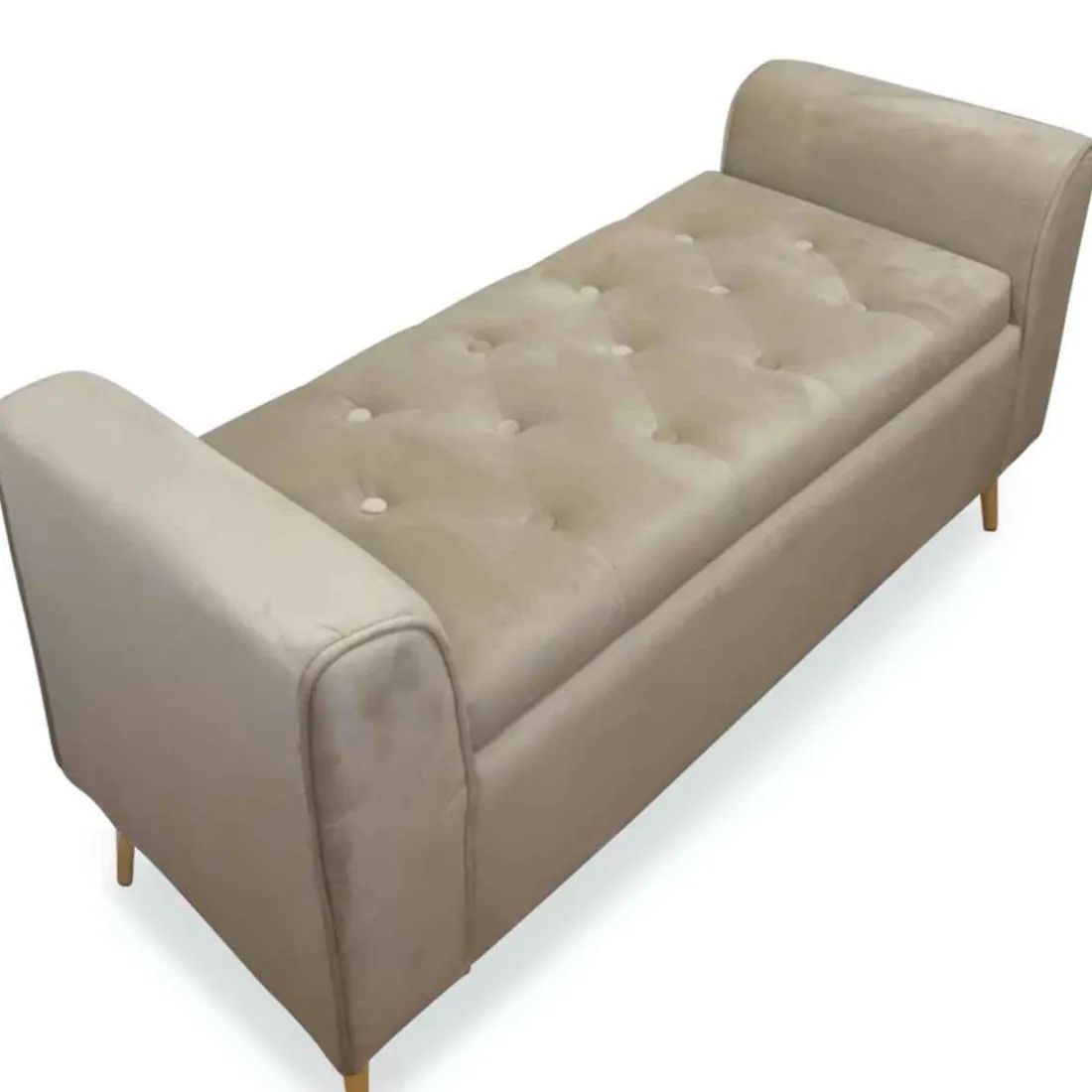 Banc Coffre MINNIE Velours Taupe Pieds Or