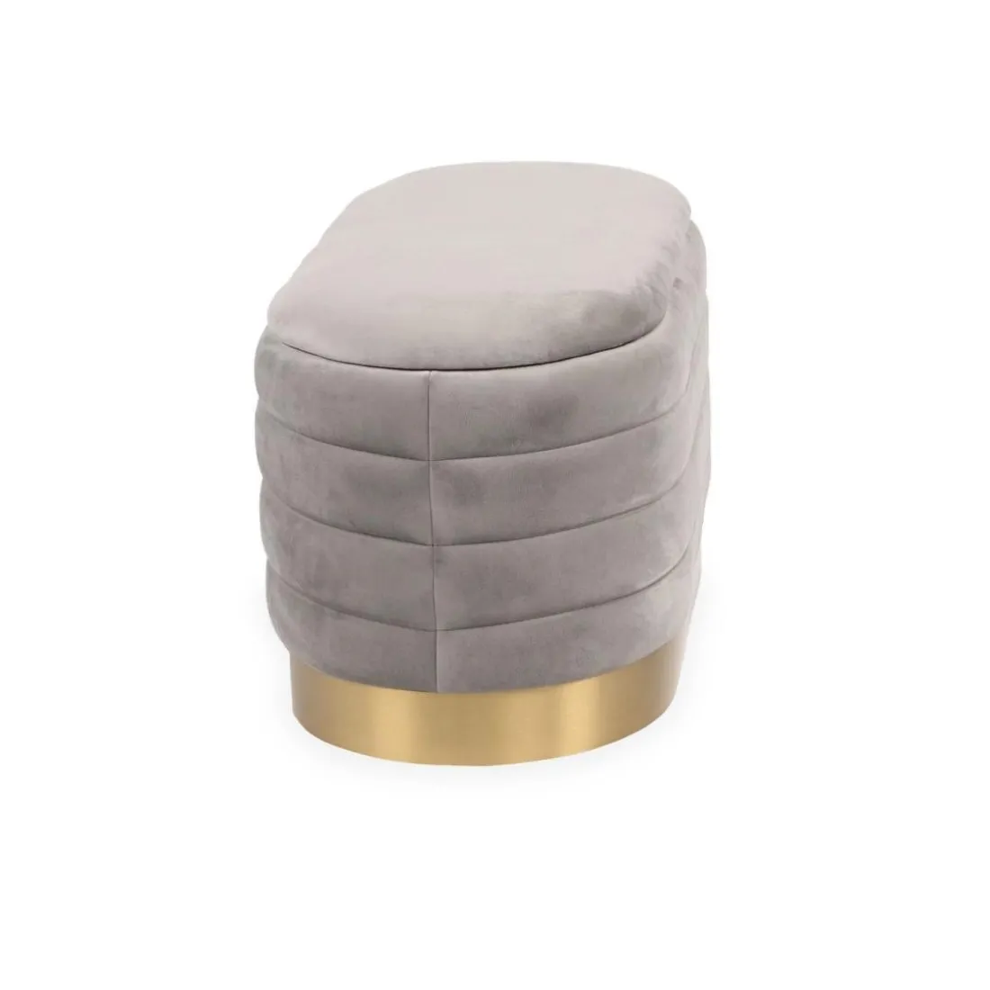 Banquette-coffre moderne matelassée avec base dorée Philae Velours Gris clair