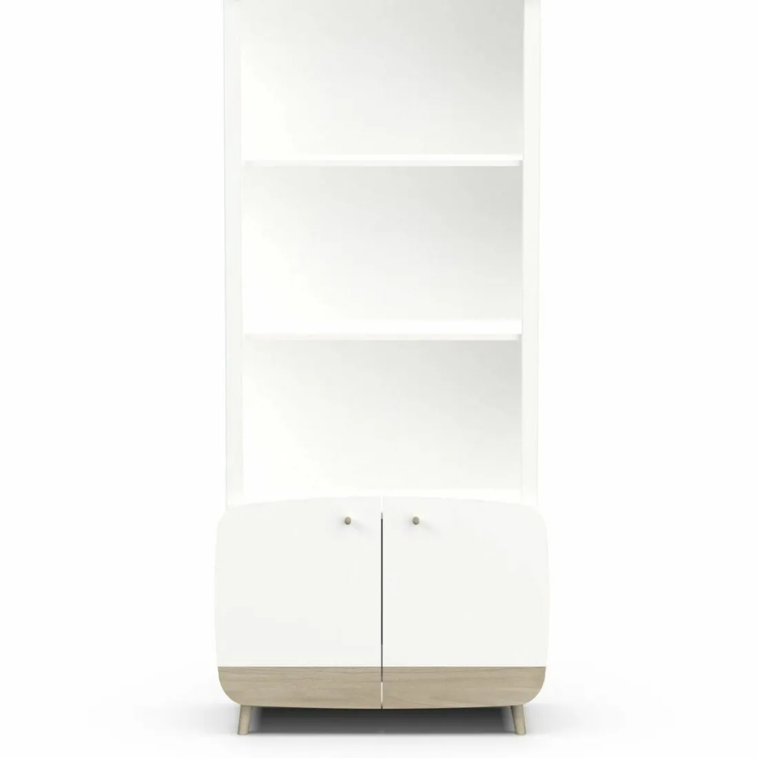 Bibliothèque 2 tablettes et 2 Portes FIRMIANA blanc et pin naturel