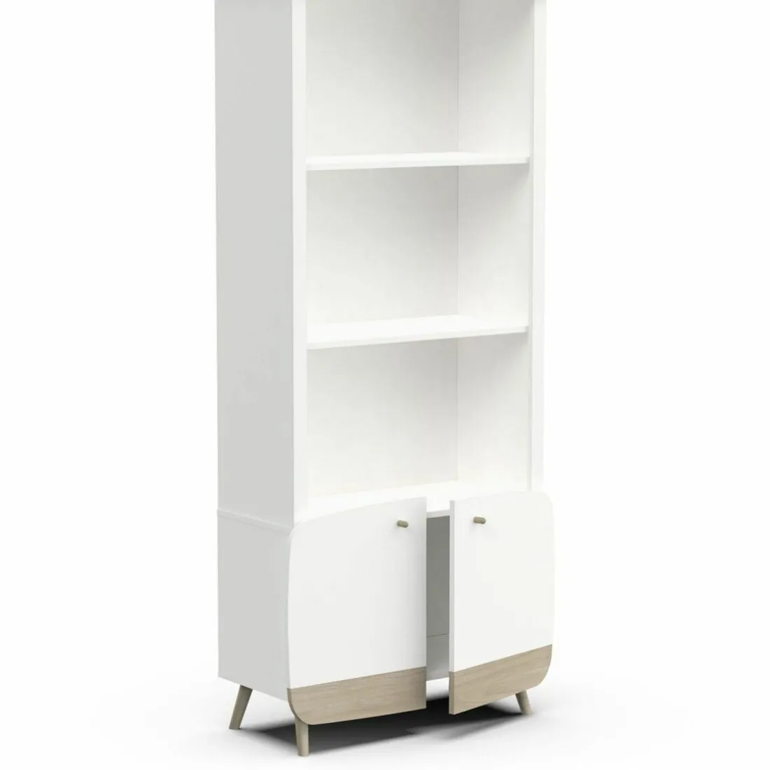 Bibliothèque 2 tablettes et 2 Portes FIRMIANA blanc et pin naturel