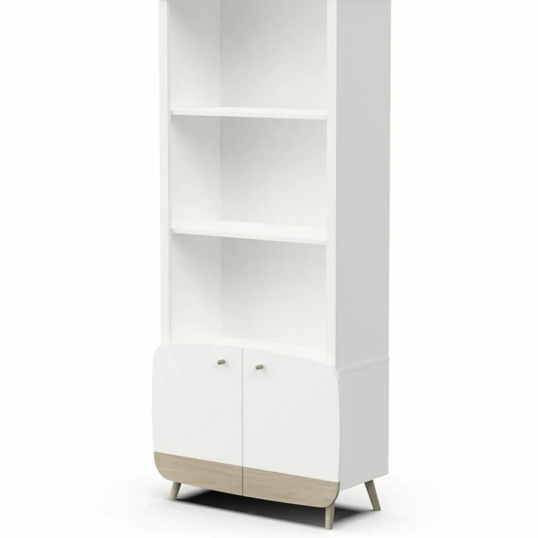 Bibliothèque 2 tablettes et 2 Portes FIRMIANA blanc et pin naturel