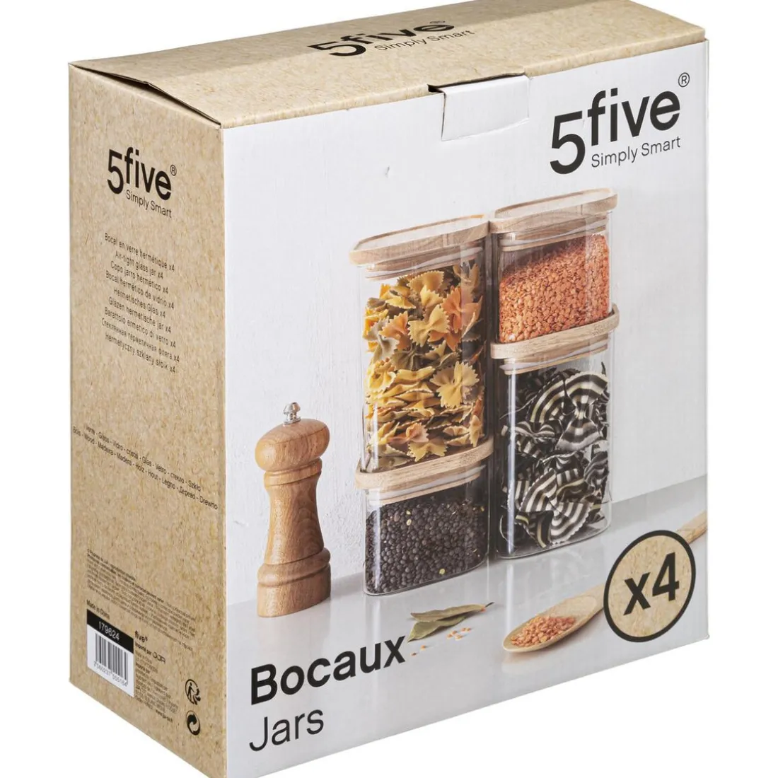 Bocal Verre de 4 Empilable et Bois