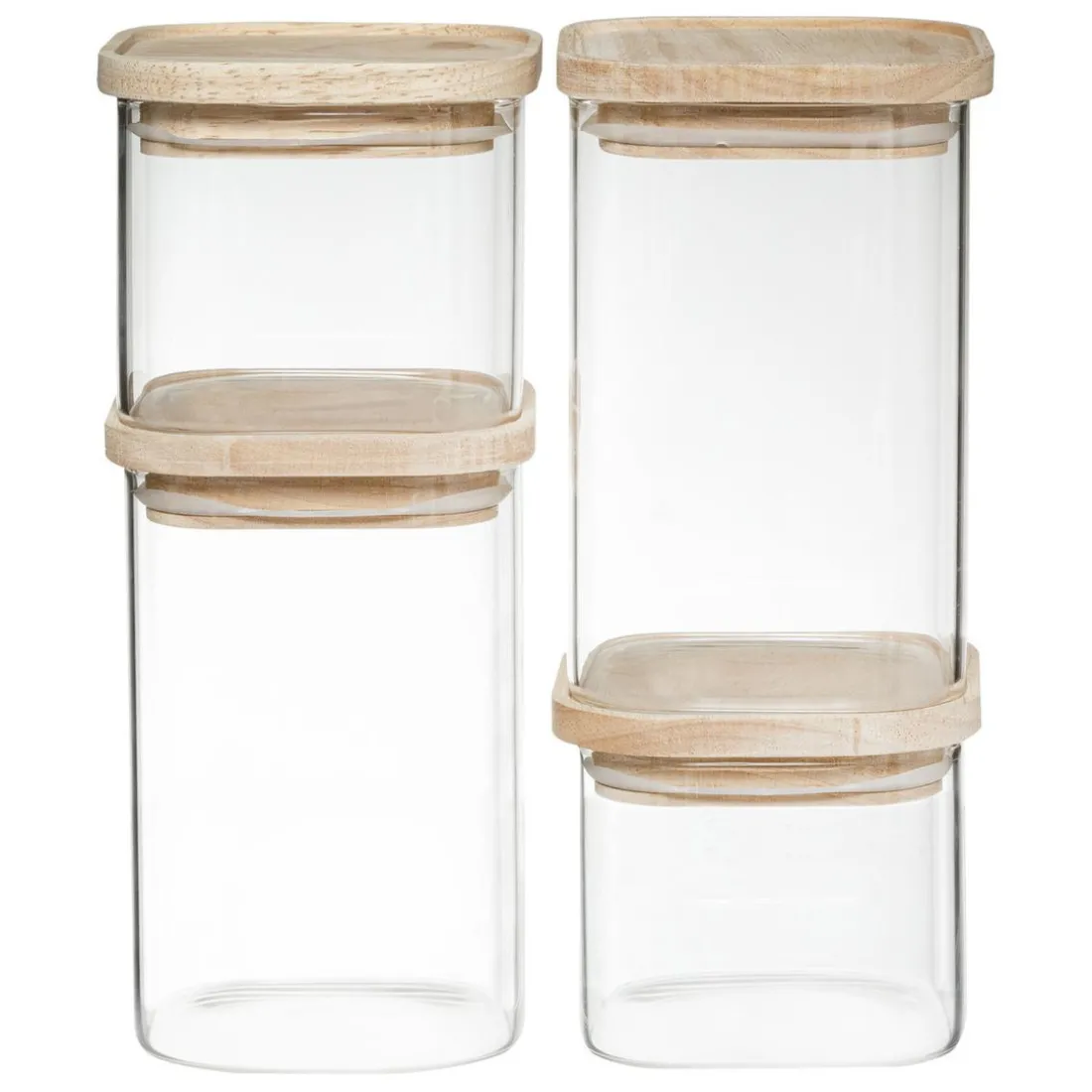 Bocal Verre de 4 Empilable et Bois