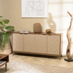 Buffet à motifs éthniques en bois de manguier, 4 portes