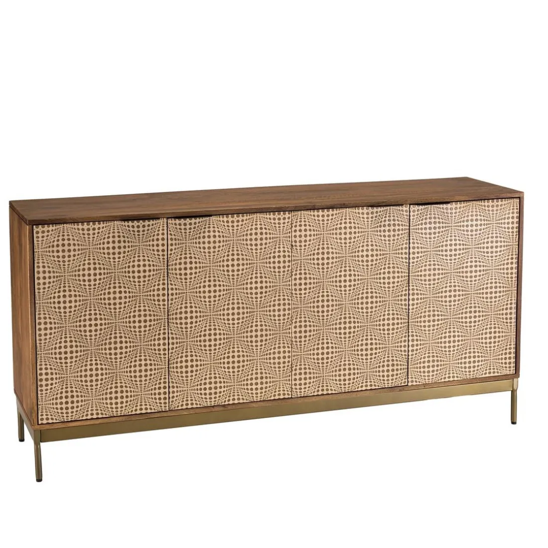Buffet à motifs éthniques en bois de manguier, 4 portes