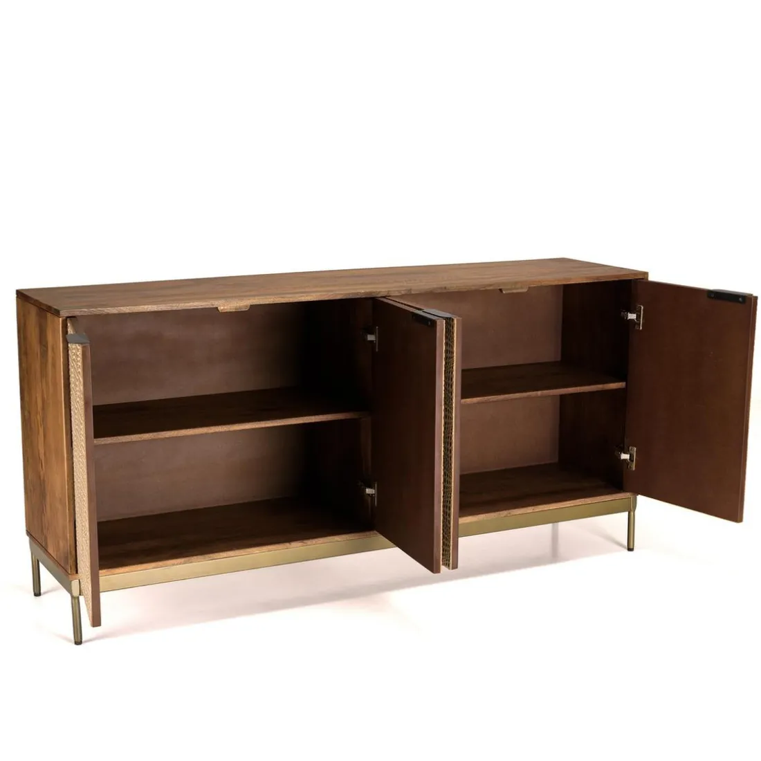 Buffet à motifs éthniques en bois de manguier, 4 portes