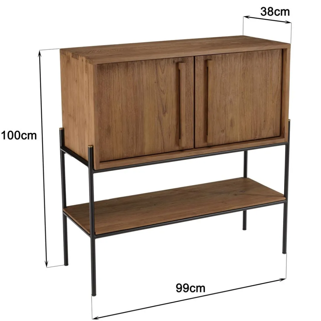Buffet 2 portes 1 niche en bois de teck recyclé naturel