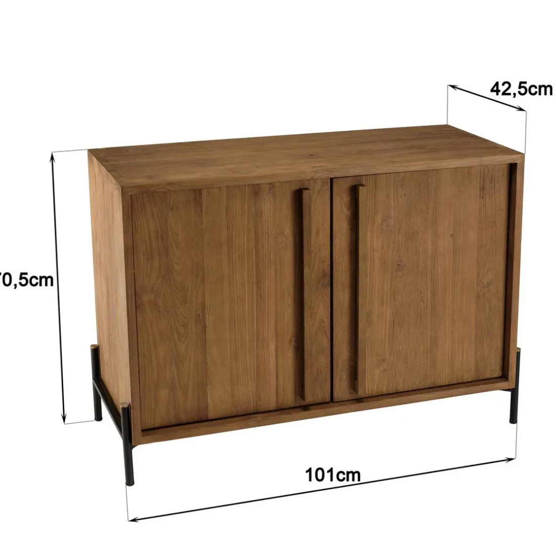 Buffet 2 portes, 1 étagère en bois de teck recyclé