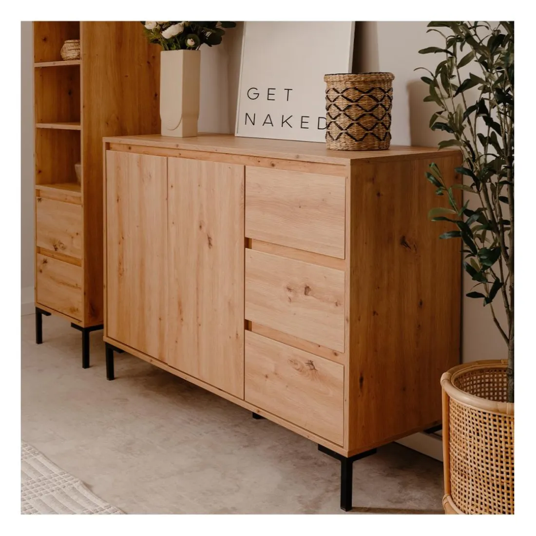 Buffet 2 portes 3 tiroirs et 1 étagère PLOCK