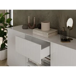 Buffet 2 portes 2 tiroirs RIO blanc laqué brillant
