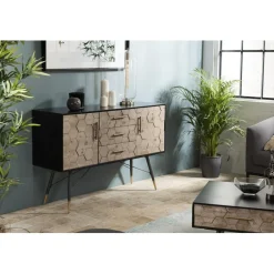 Buffet 2 portes 3 tiroirs scandinave en Sapin et métal - DEBBIE