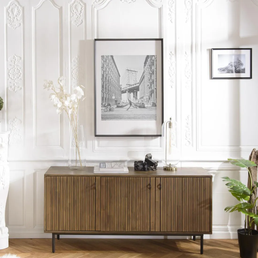 Buffet 3 Portes Acacia Pieds Métal GINO