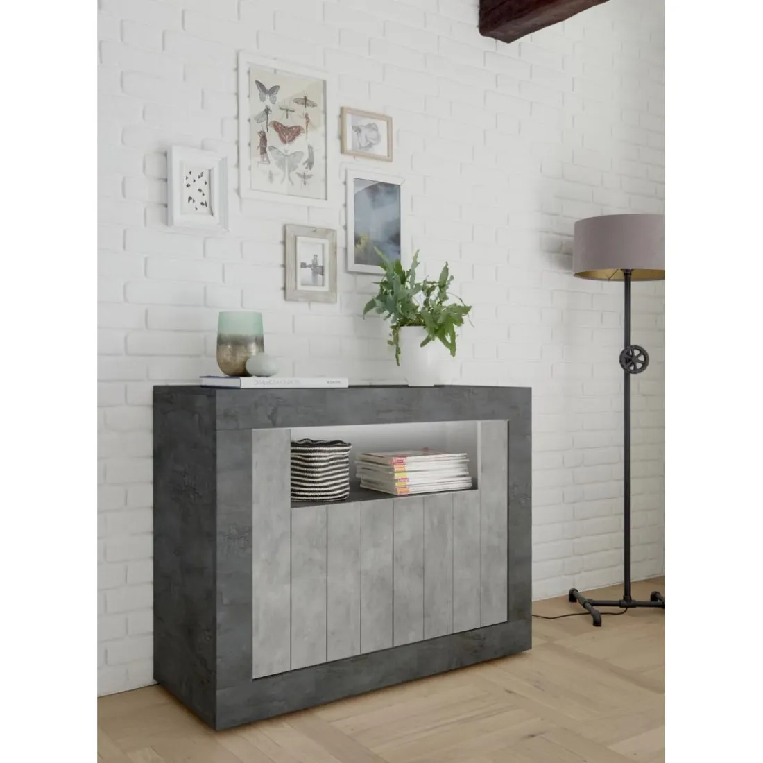 Buffet 2 portes battantes URBINO oxyde et cement