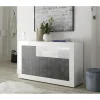 Buffet 3 portes battantes URBINO blanc laqué et oxyde