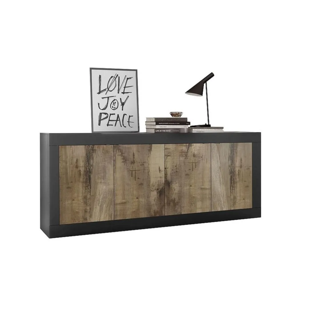 Buffet 4 portes Bicolore effet bois