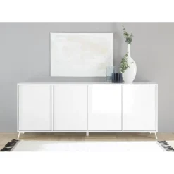 Buffet 4 portes blanc lacqué brillant
