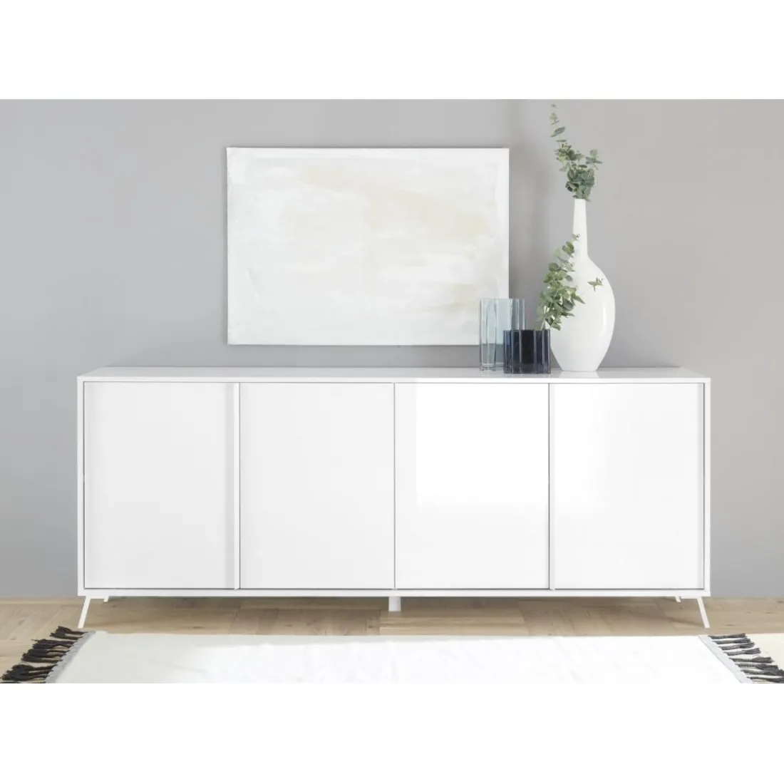 Buffet 4 portes blanc lacqué brillant