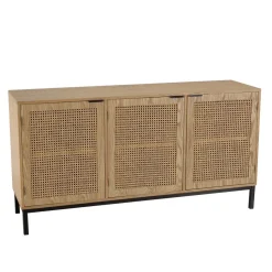 Buffet 3 portes cannage naturel pieds métal noir MARCEAU