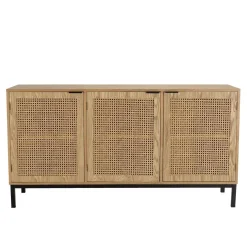 Buffet 3 portes cannage naturel pieds métal noir MARCEAU