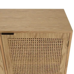 Buffet 3 portes cannage naturel pieds métal noir MARCEAU